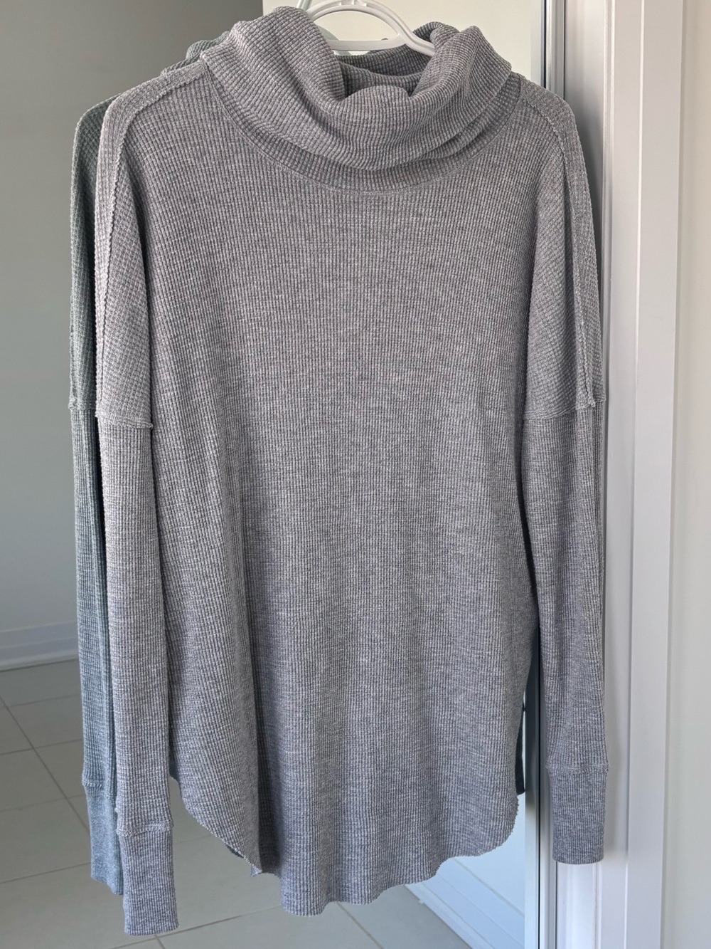 TNA Light Gray Cowlneck Waffle Knit Sweater